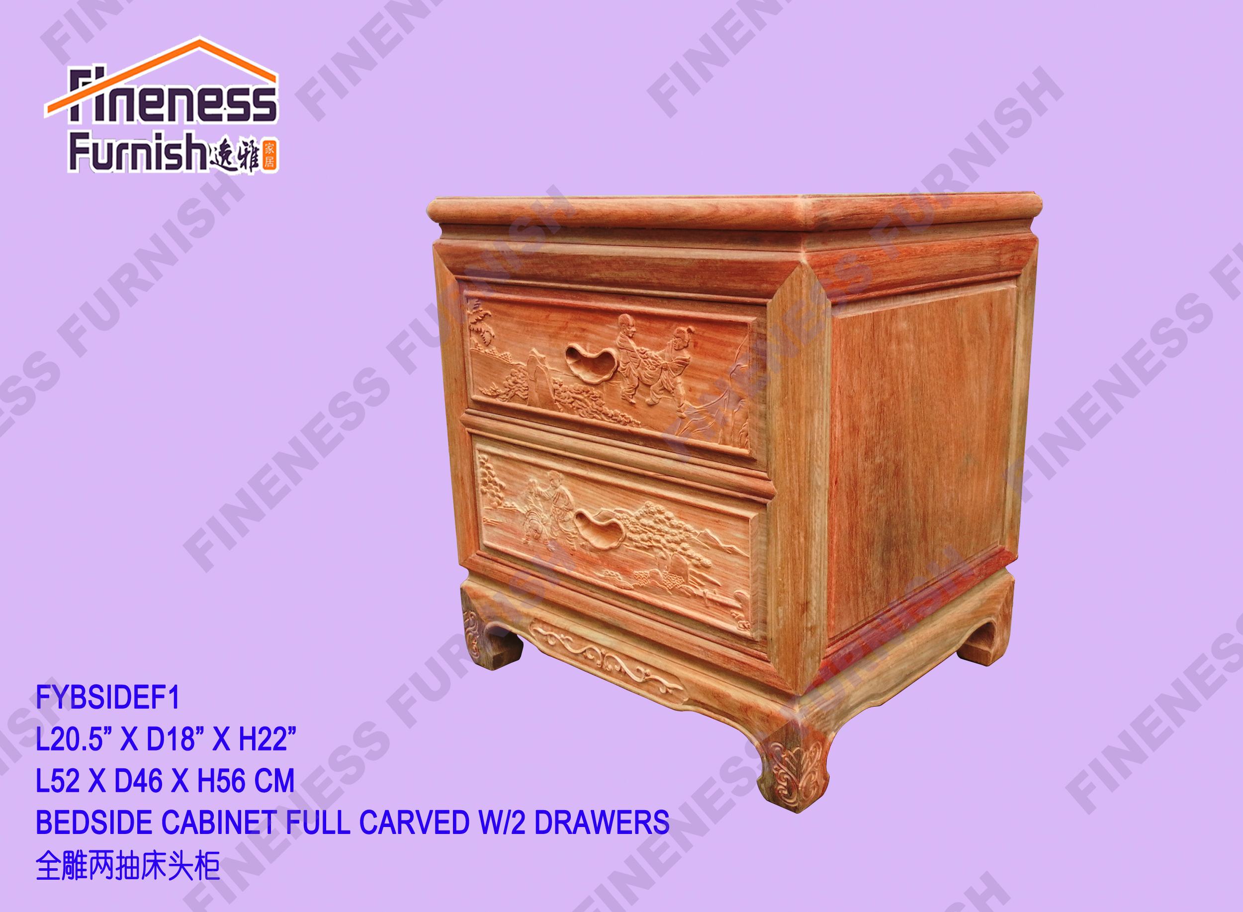 BEDSIDE CABINET FULL CARVED W/2 DRAWERS