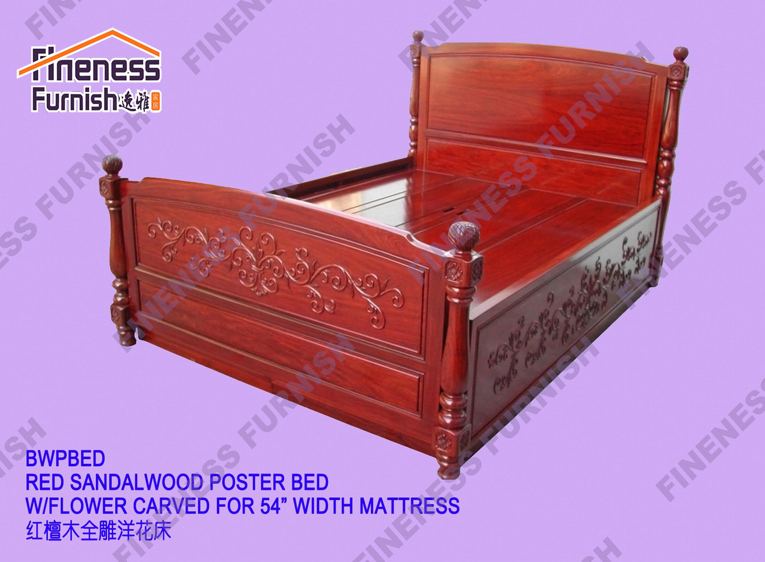 RED SANDALWOOD POSTER BED W/CARVED