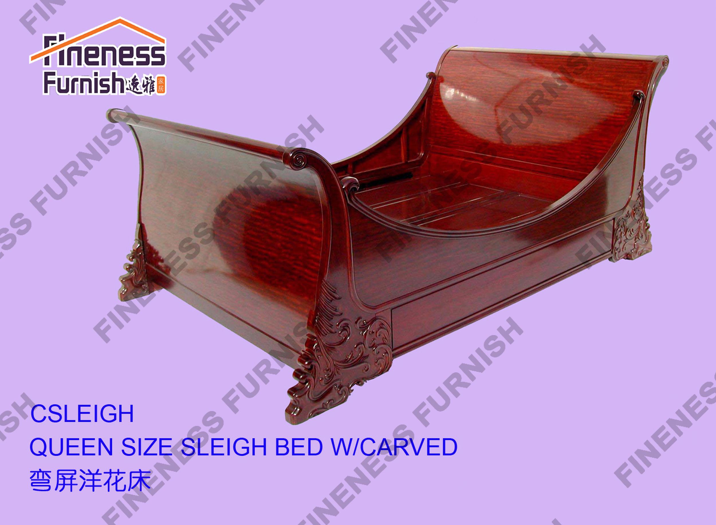 QUEEN SIZE SLEIGH BED W/CARVED