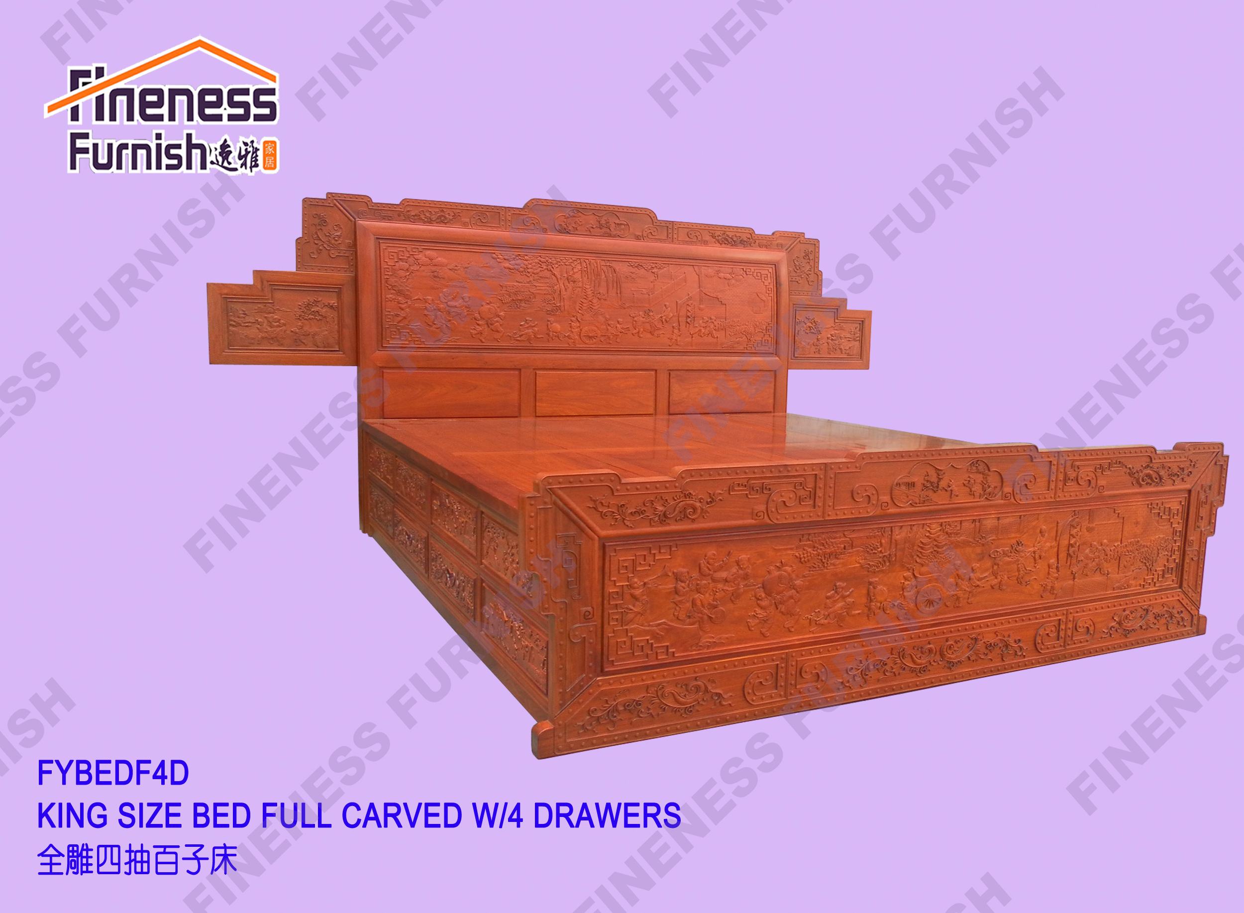 KING SIZE BED FULL CARVED W/4 DRAWERS