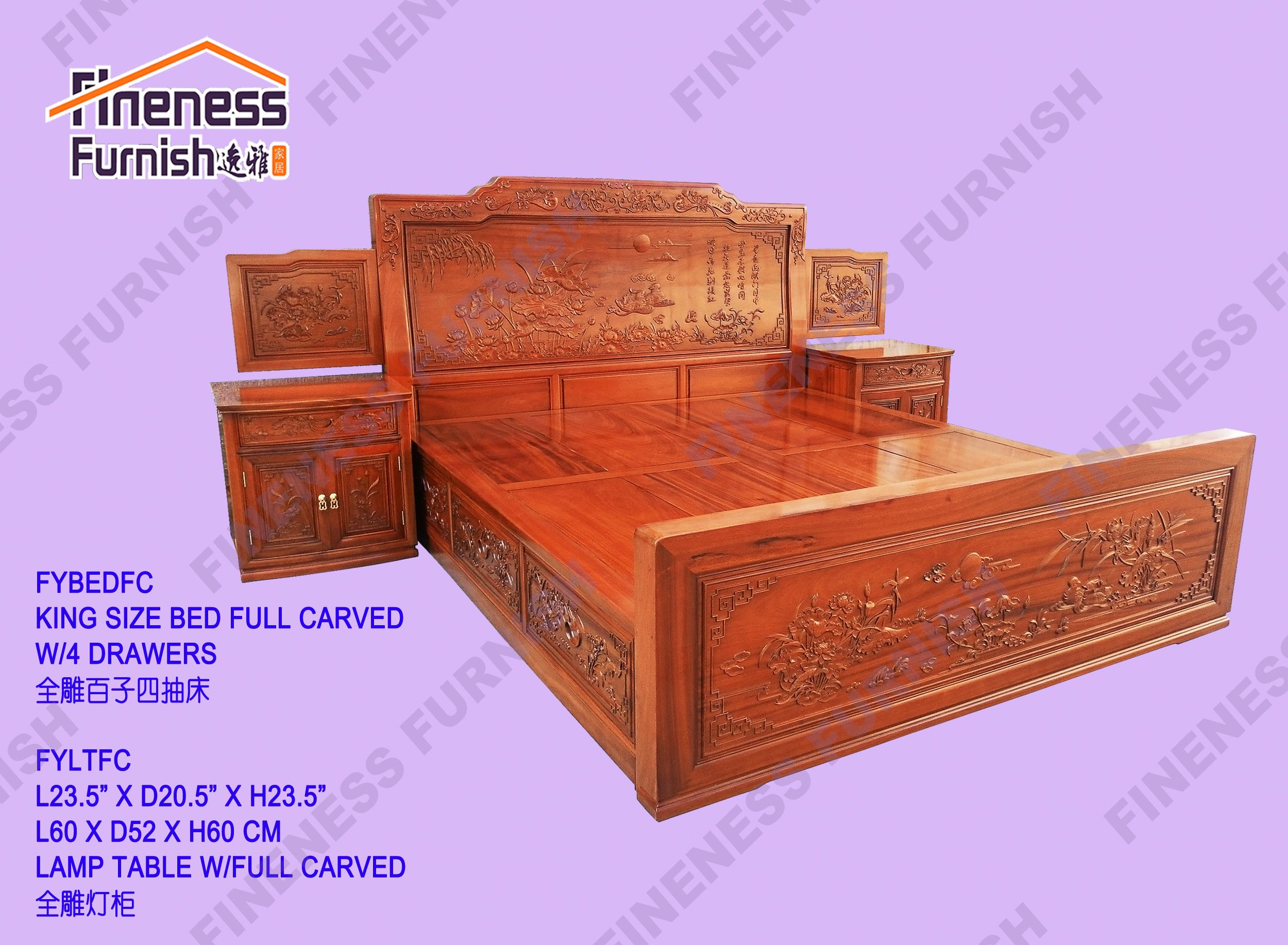 KING SIZE BED FULL CARVED W/4 DRAWERS