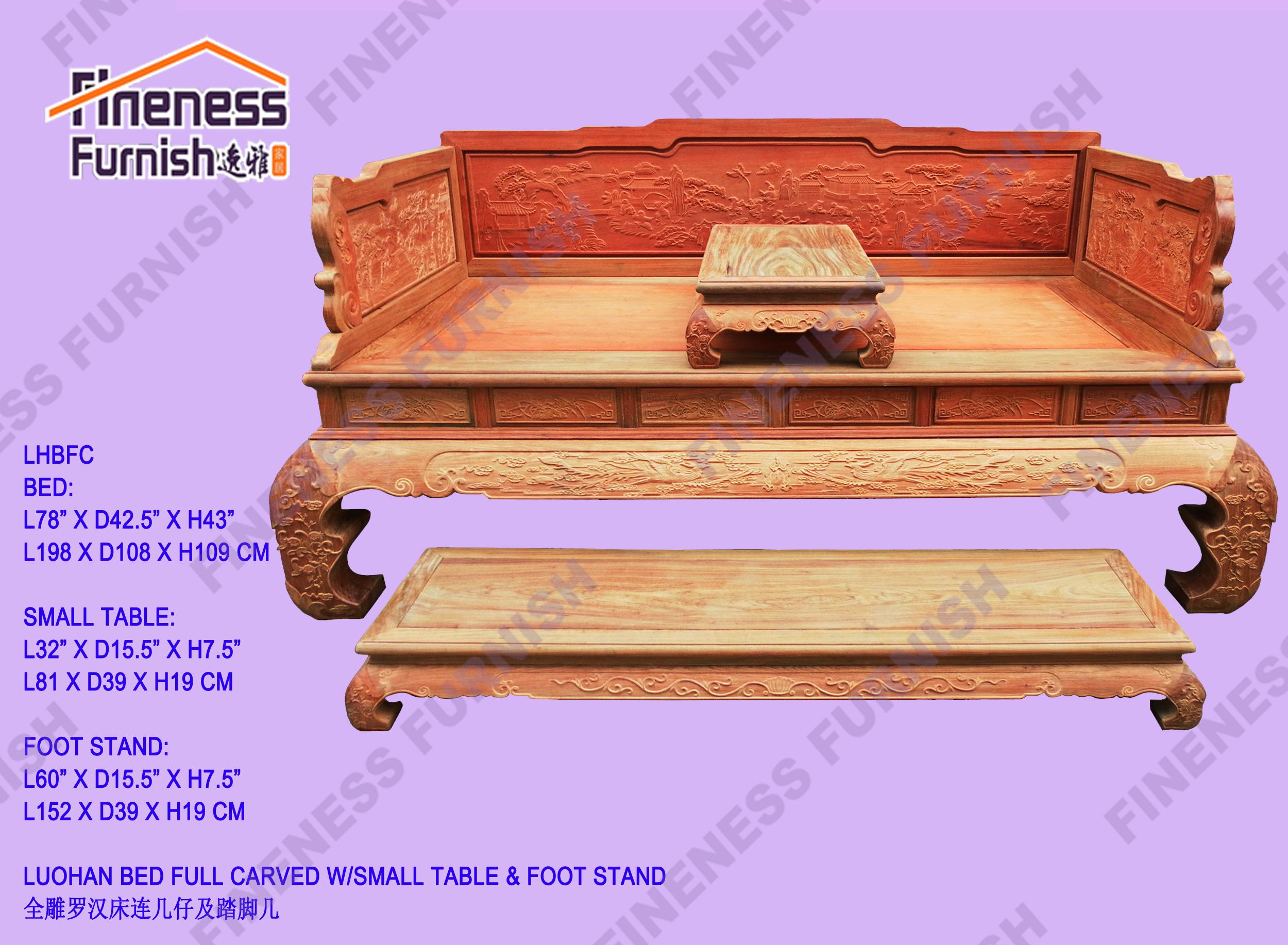 LUOHAN BED FULL CARVED W/SMALL TABLE & FOOT STAND