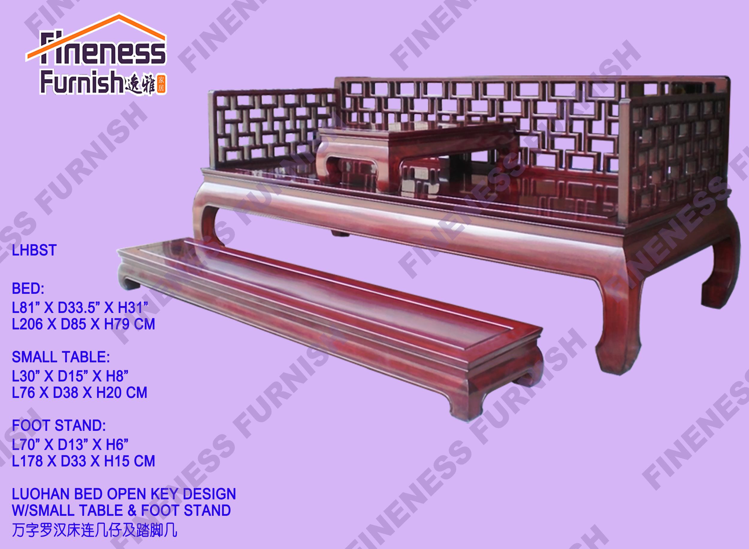 LUOHAN BED OPEN KEY DESIGN W/SMALL TABLE & FOOT STAND