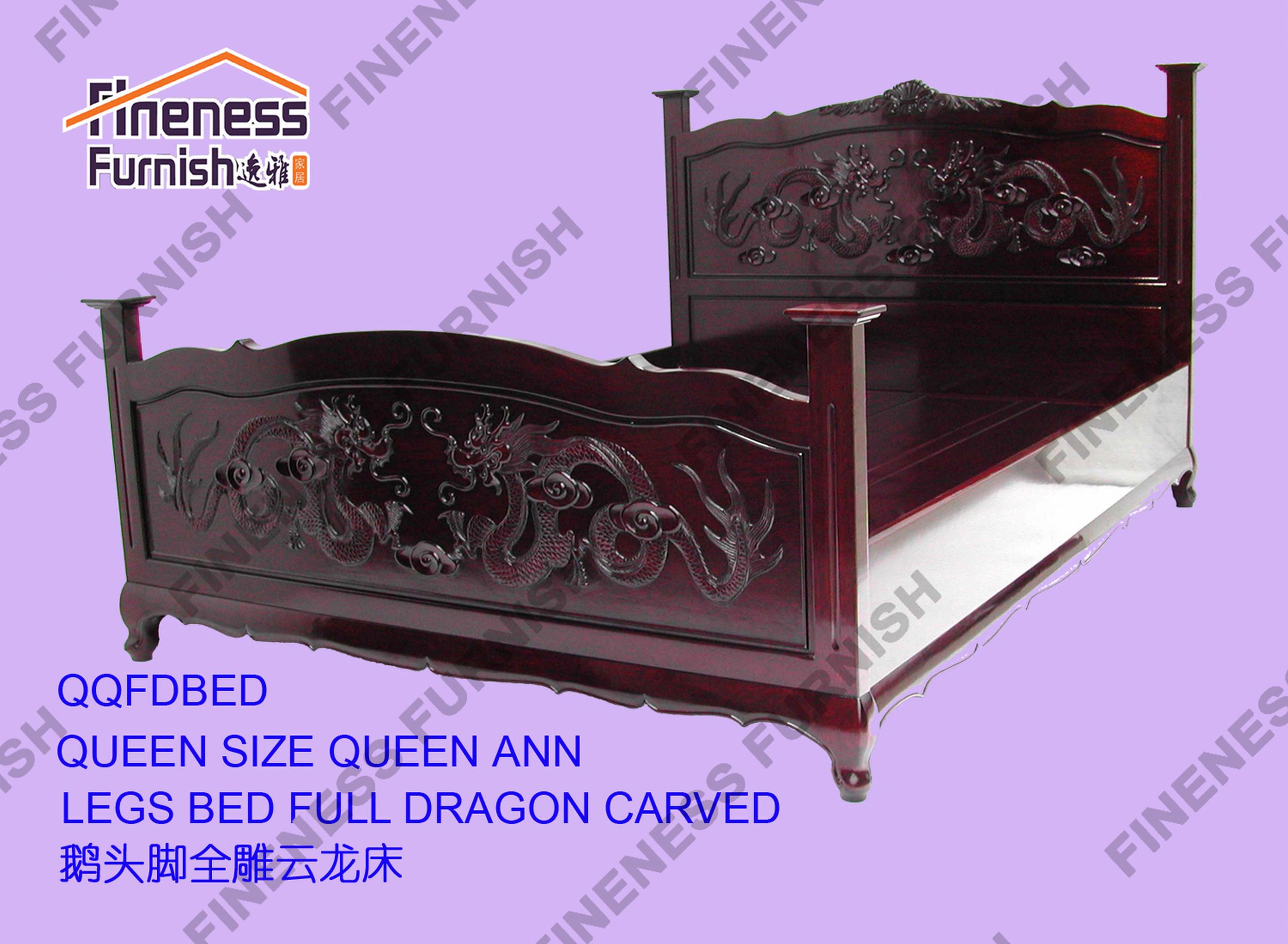 QUEEN SIZE QUEEN ANN LEGS BED FULL DRAGON CARVED