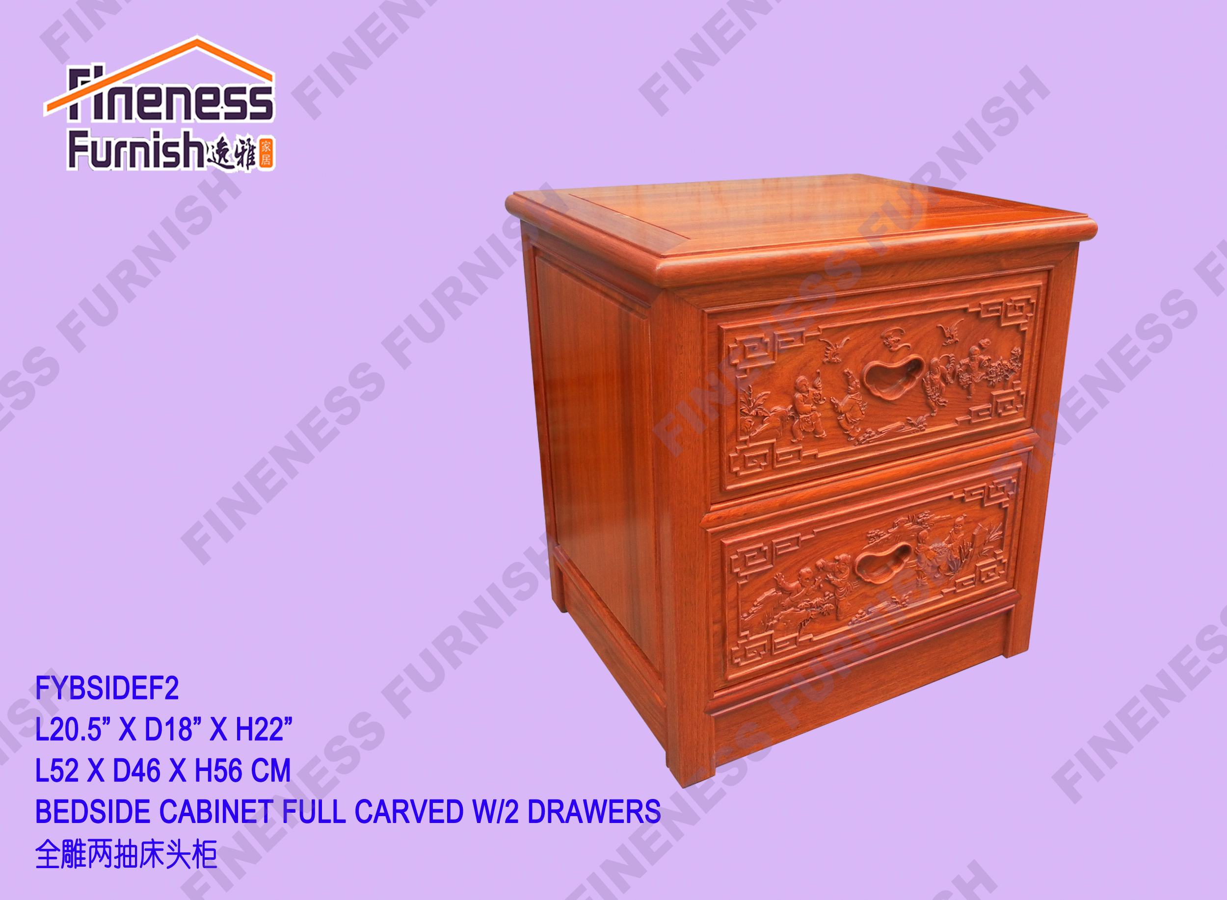 BEDSIDE CABINET FULL CARVED W/2 DRAWERS