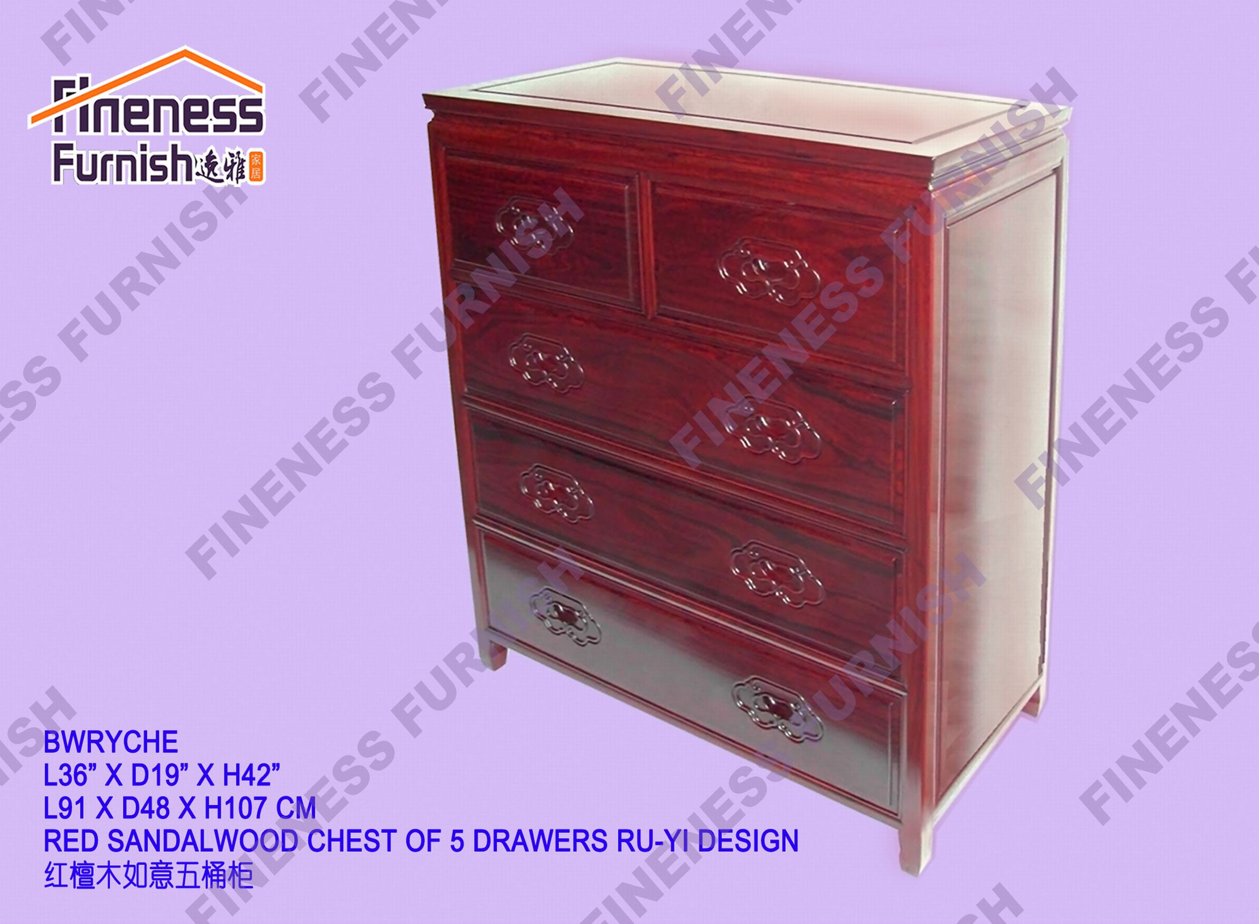 RED SANDALWOOD CHEST OF 5 DRAWERS RU-YI DESIGN
