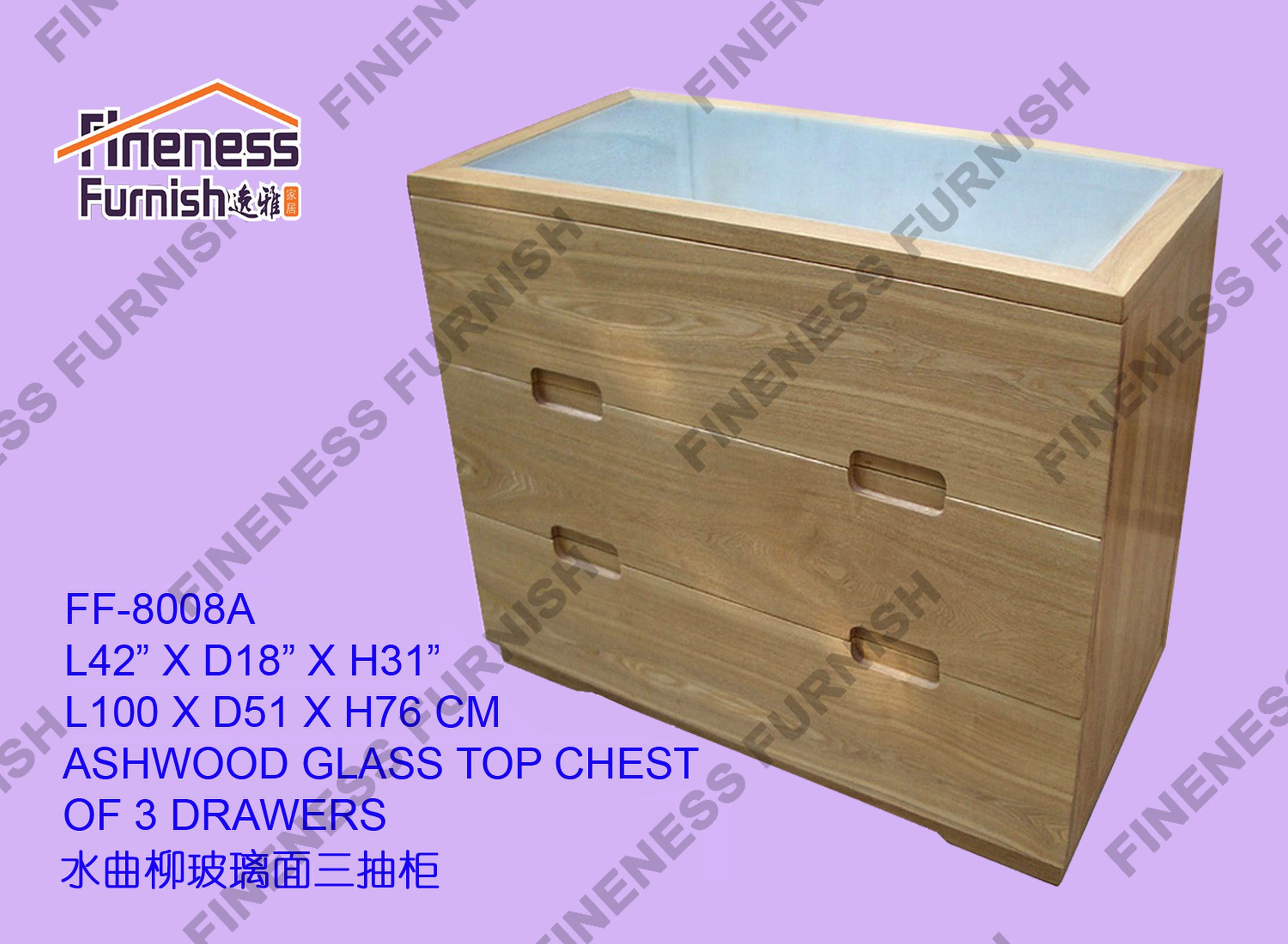 ASHWOOD GLASS TOP CHEST OF 3 DRAWERS
