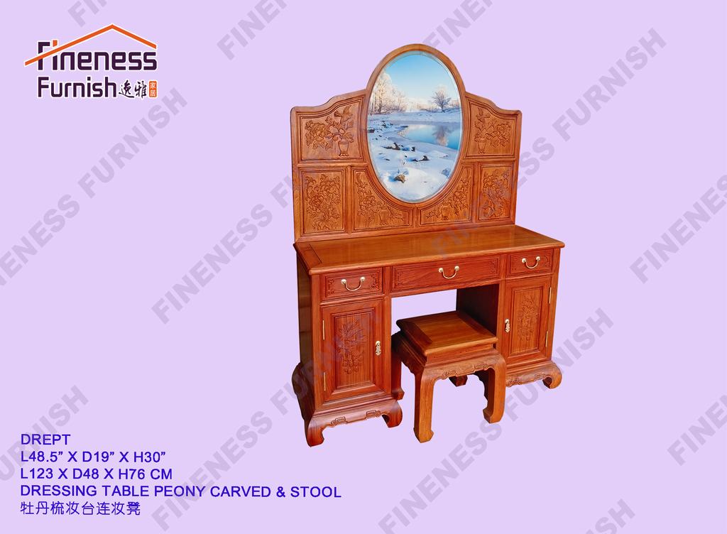 DRESSING TABLE PEONY CARVED & STOOL
