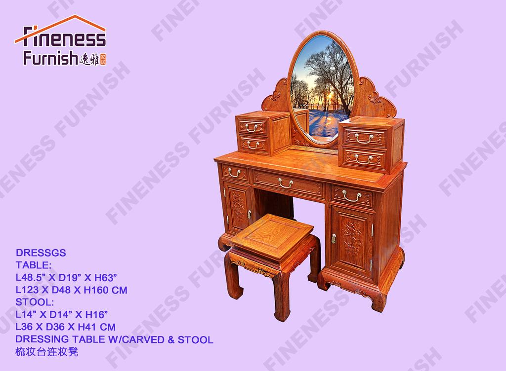 DRESSING TABLE W/CARVED & STOOL