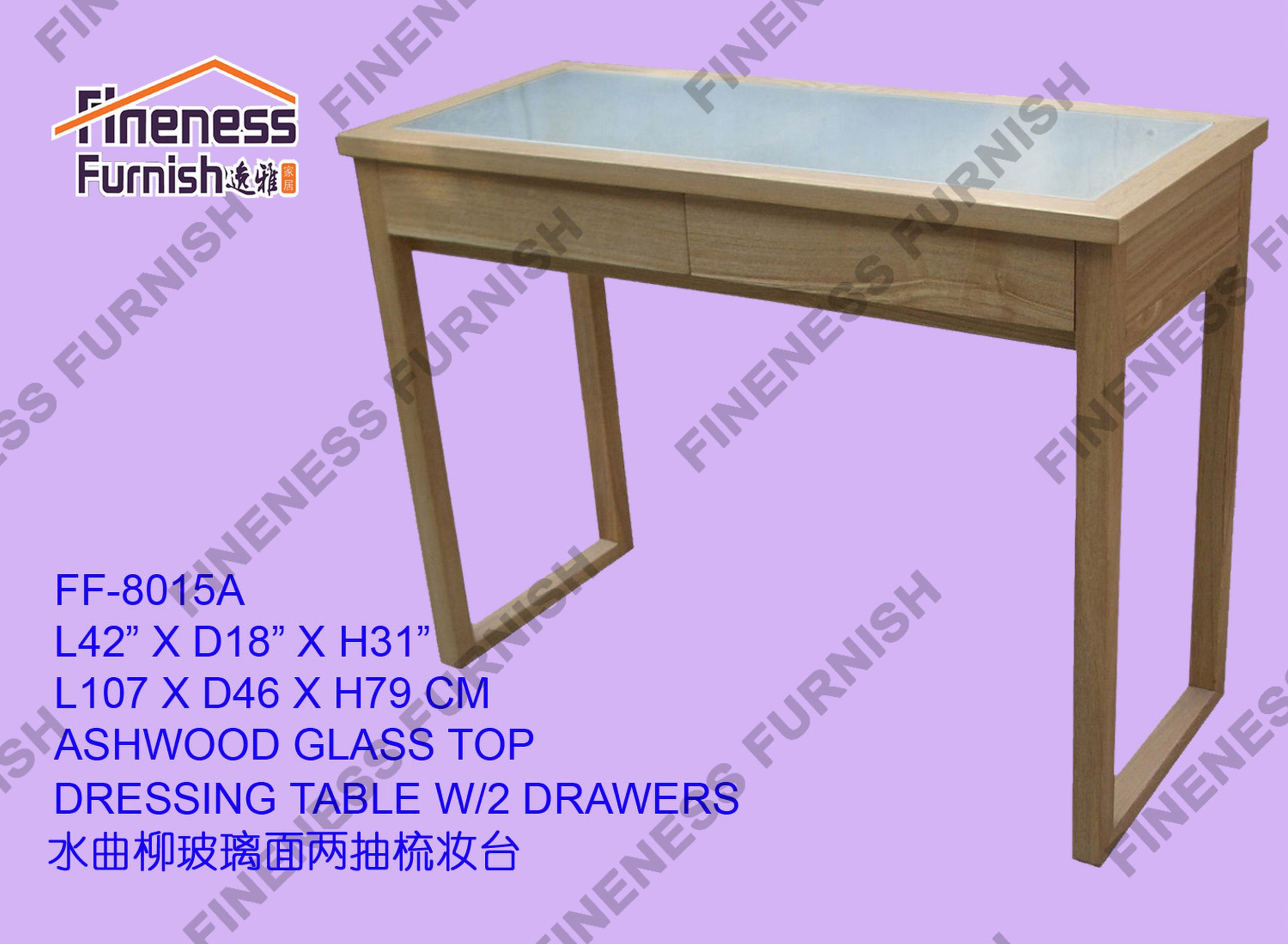 ASHWOOD GLASS TOP DRESSING TABLE W/2 DRAWERS