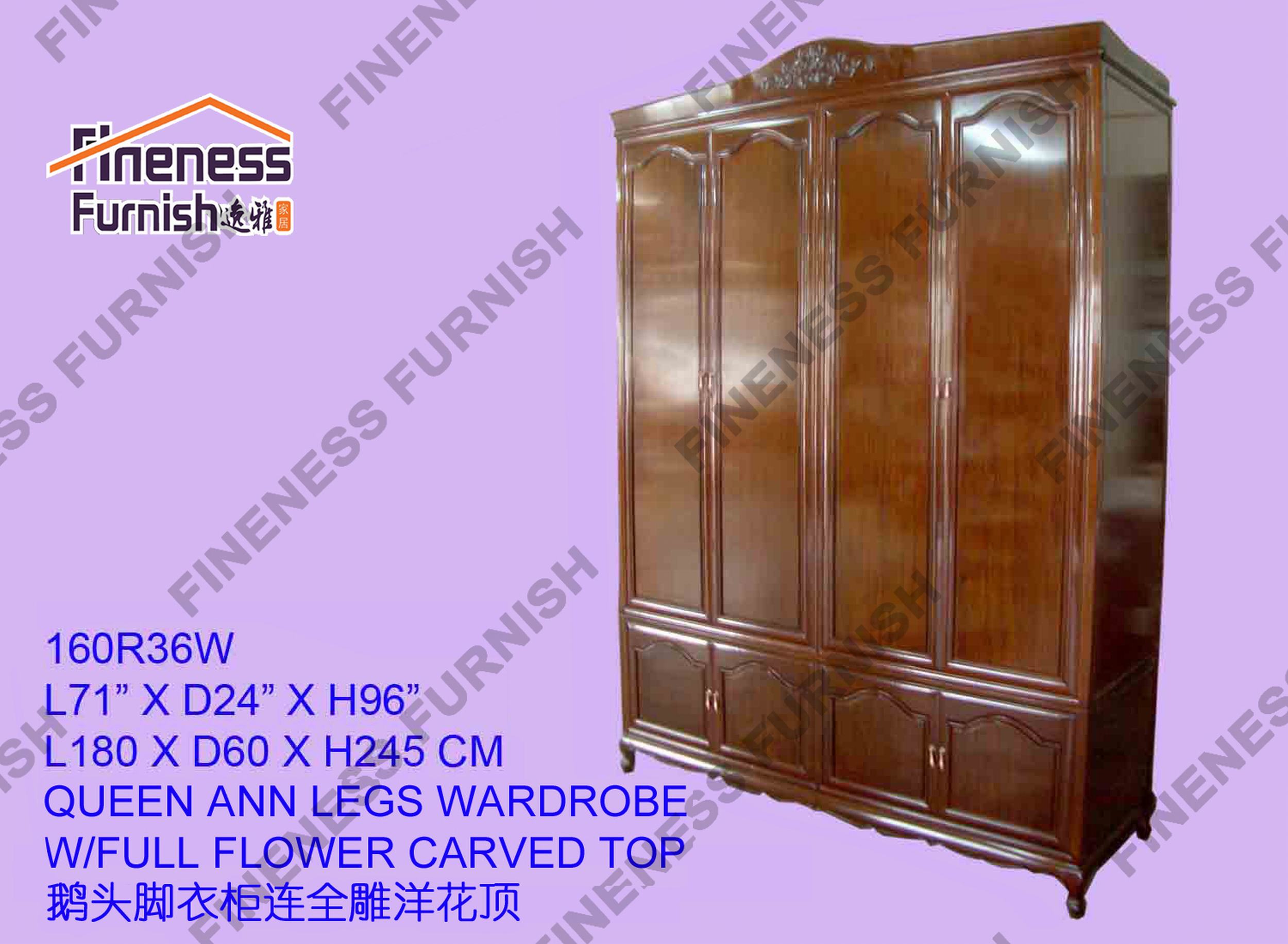 QUEEN ANN LEGS WARDROBE W/FULL FLOWER CARVED TOP
