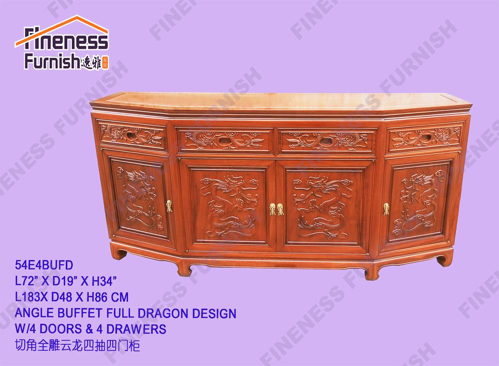 ANGLE BUFFET FULL DRAGON CARVED W/4 DOORS & 4 DEAWERS