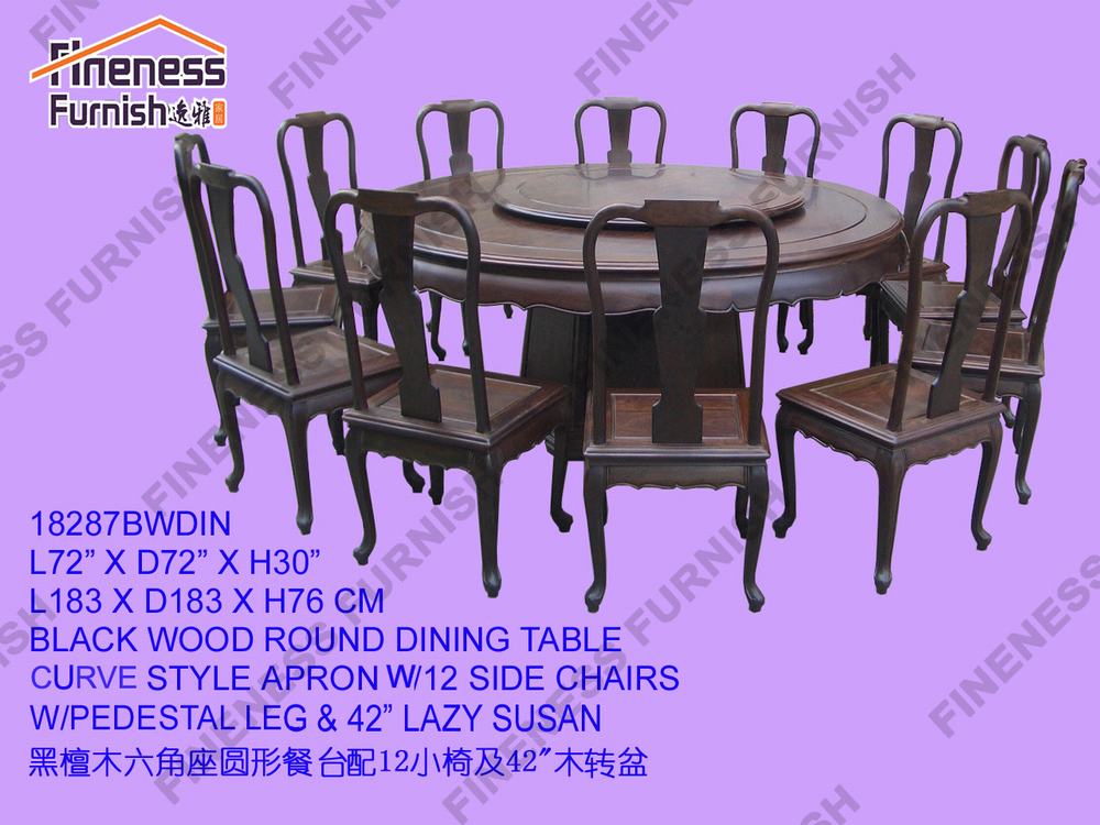 RED SANDALWOOD ROUND DINING TABLE CURVE STYLE APRON W/12 CHAIRS + PEDESTAL LEGS + 42