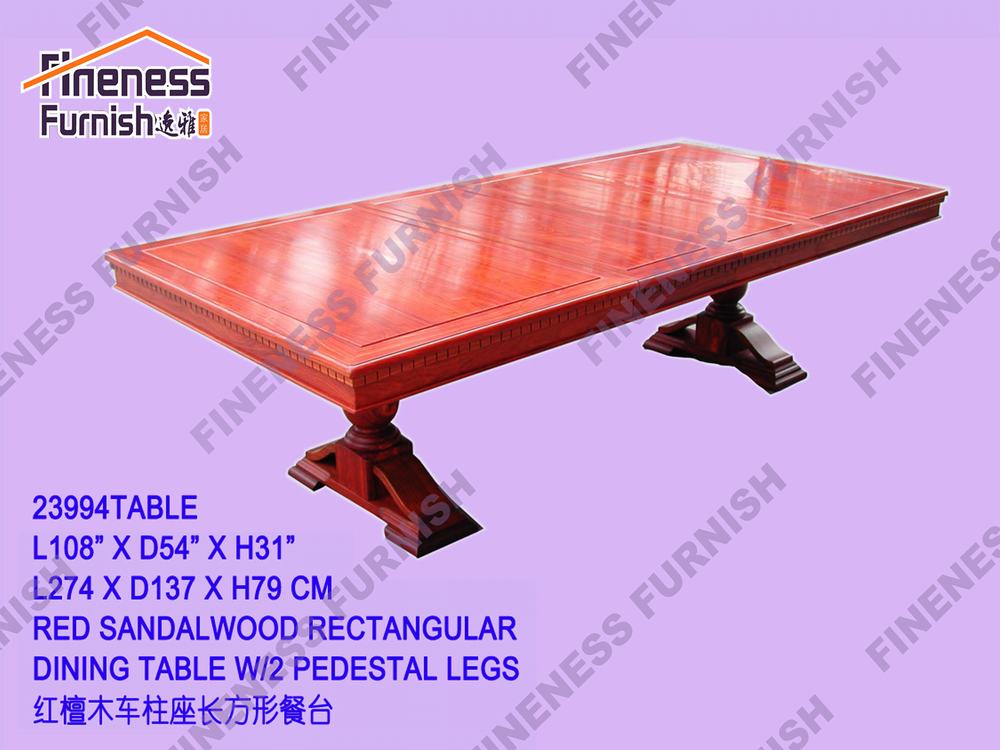 RED SANDALWOOD RECTANGULAR DINING TABLE W/2 PEDESTAL LEGS