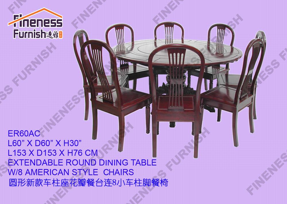 EXTENDABLE ROUND DINING TABLE W/8 AMERICAN STYLE CHAIRS