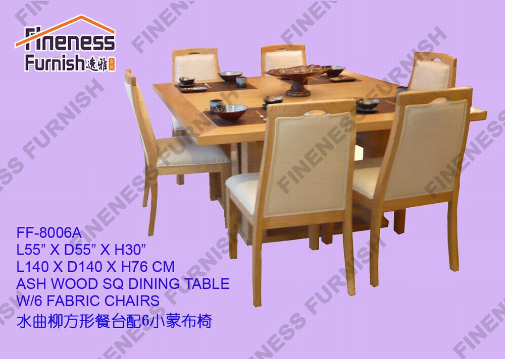 ASHWOOD SQ DINING TABLE W/6 FABRIC CHAIRS