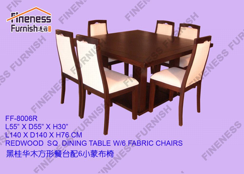 REDWOOD SQ DINING TABLE W/6 FABRIC CHAIRS