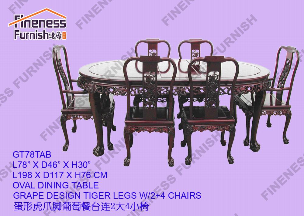 OVAL DINING TABLE GRAPE DESIGN TIGER LEGS W/2+4 CHAIRS