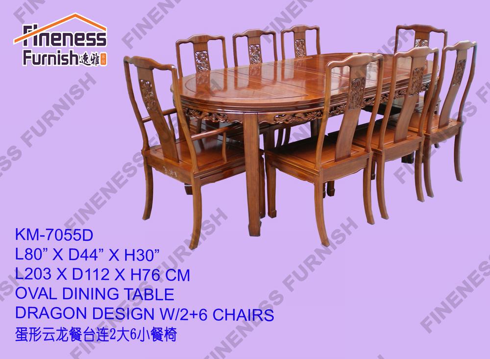 OVAL DINING TABLE DRAGON DESIGN W/2+6 CHAIRS