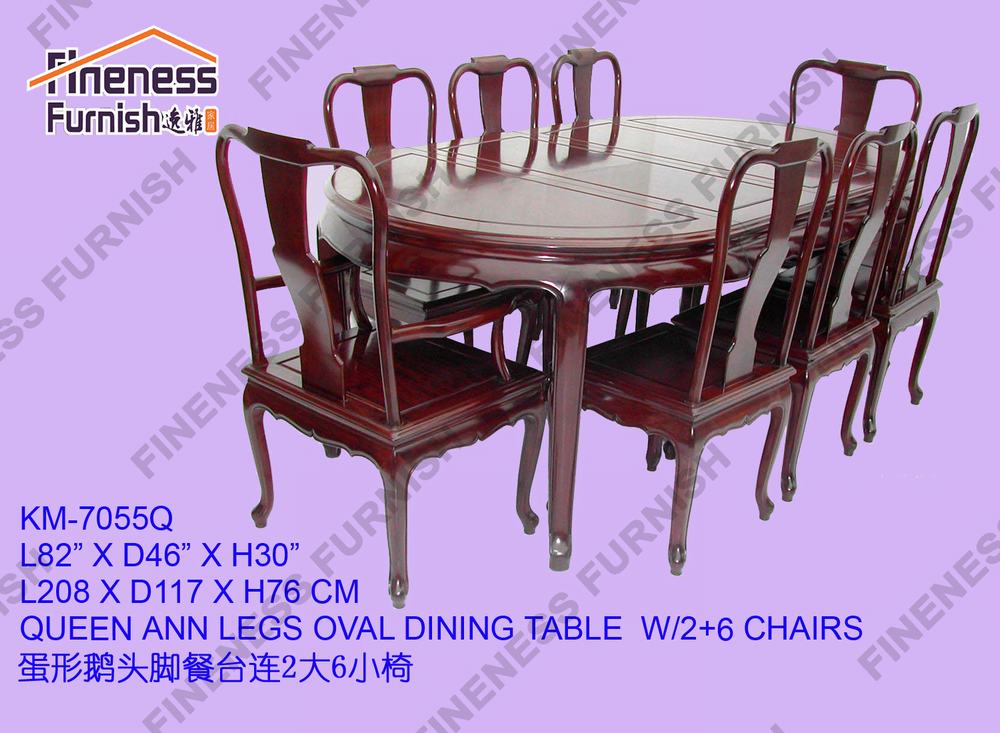 QUEEN ANN LEGS OVAL DINING TABLE W/2+6 CHAIRS
