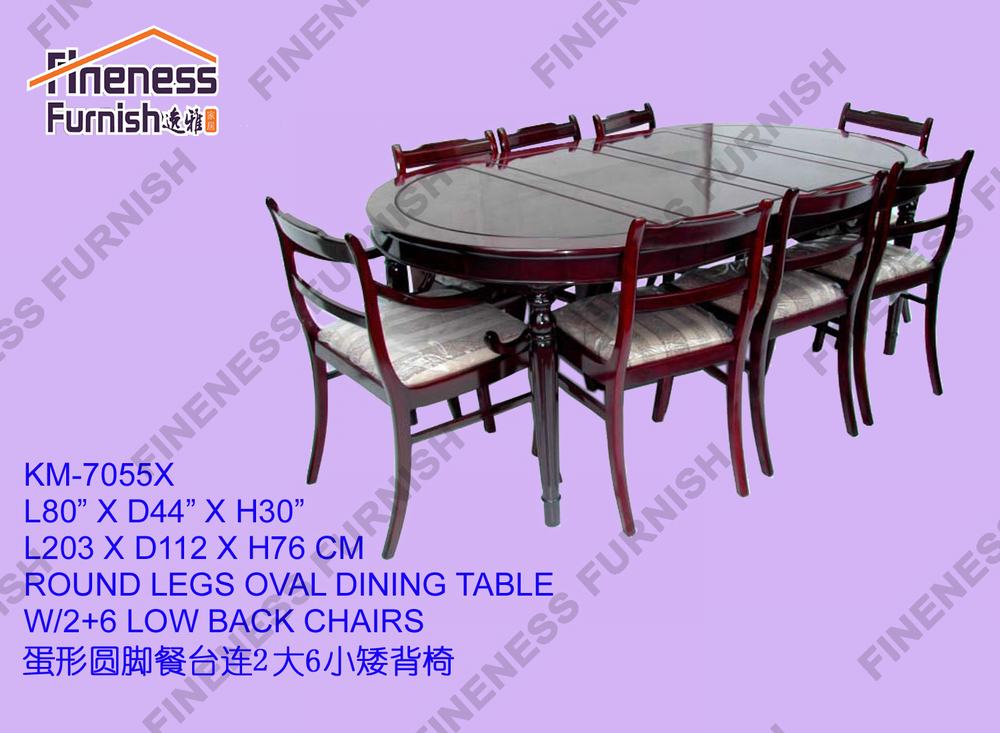 ROUND LEGS OVAL DINING TABLE W/2+6 LOW BACK CHAIRS