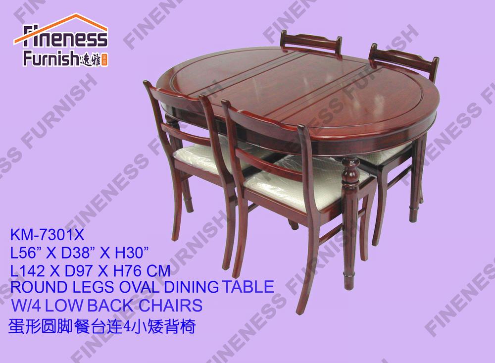 ROUND LEGS OVAL DINING TABLE W/4 LOW BACK CHAIRS