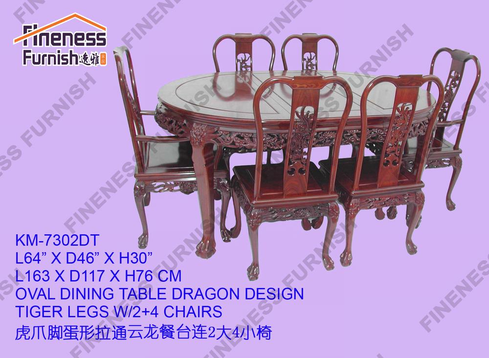 OVAL DINING TABLE DRAGON DESIGN TIGER LEGS W/2+4 CHAIRS