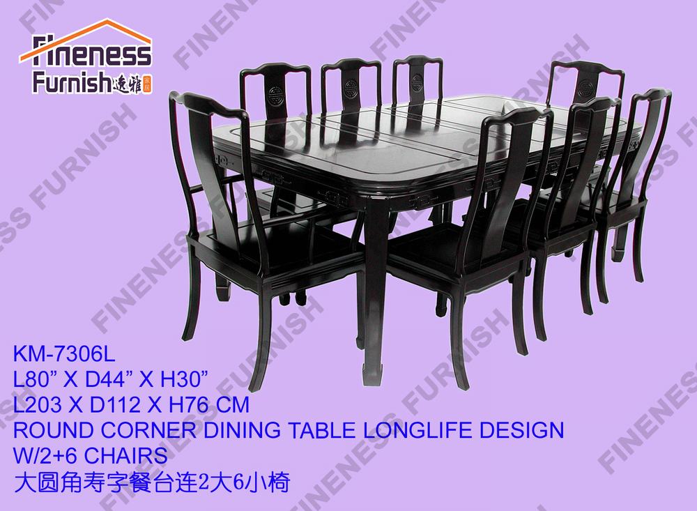 ROUND CORNER DINING TABLE LONGLIFE DESIGN W/2+6 CHAIRS