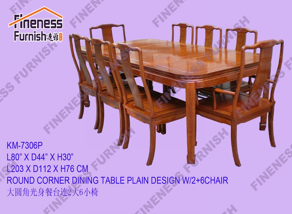 ROUND CORNER DINING TABLE PLAIN DESIGN W/2+6 CHAIRS