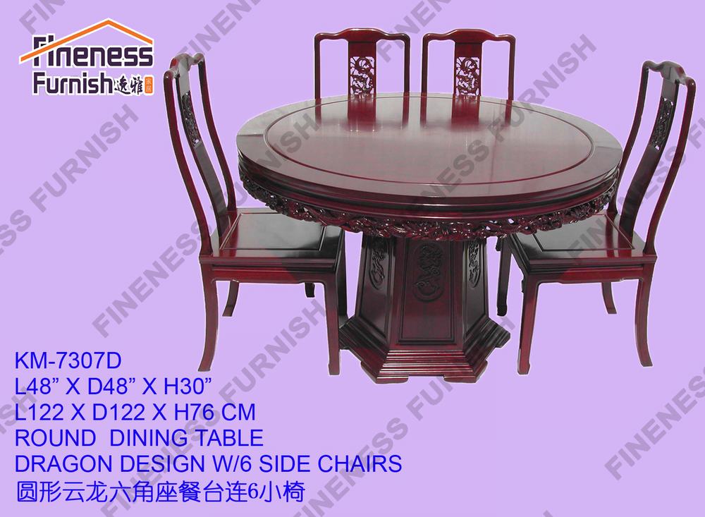 ROUND DINING TABLE DRAGON DESIGN W/6 SIDE CHAIRS