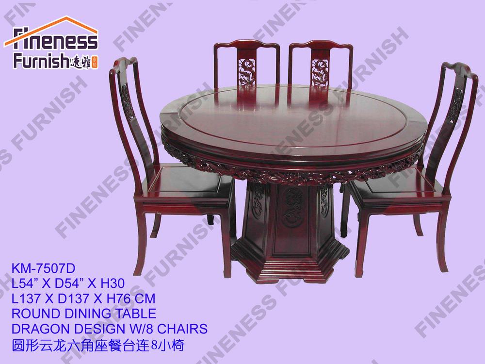 ROUND DINING TABLE DRAGON DESIGN W/8 CHAIRS