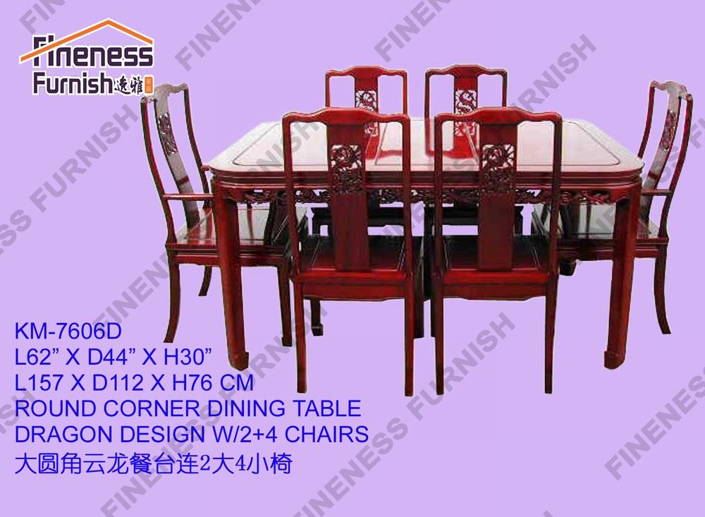 ROUND CORNER DINING TABLE DRAGON DESIGN W/2+4 CHAIRS