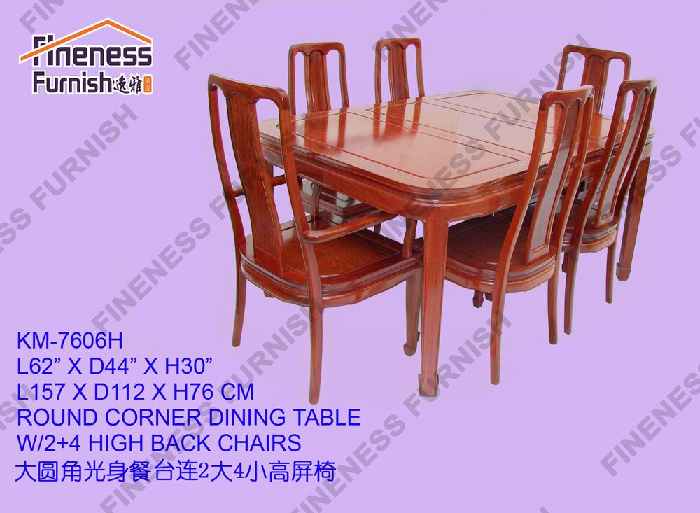 ROUND CORNER DINING TABLE W/2+4 HIGH BACK CHAIRS