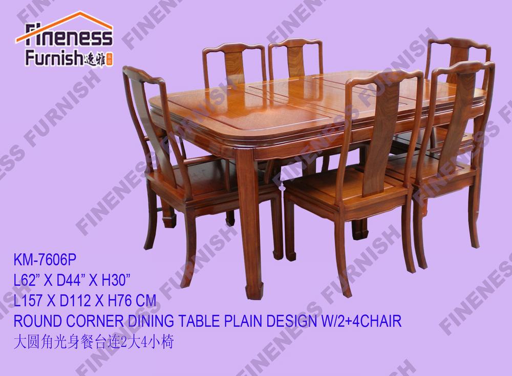 ROUND CORNER DINING TABLE PLAIN DESIGN W/2+4 CHAIRS
