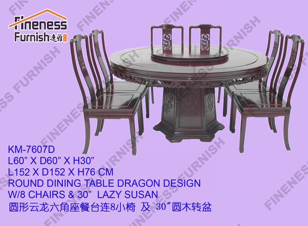 ROUND DINING TABLE DRAGON DESIGN W/8 CHAIRS & 30