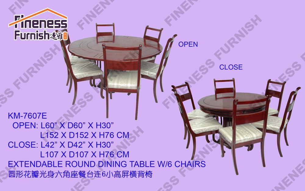 EXTENDABLE ROUND DINING TABLE W/6 CHAIRS
