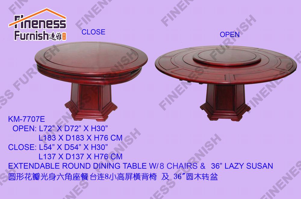 EXTENDABLE ROUND DINING TABLE W/8 CHAIRS & 36