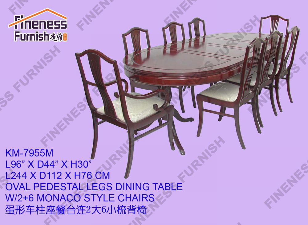 OVAL PEDESTAL LEGS DINING TABLE W/2+6 MONACO STYLE CHAIRS