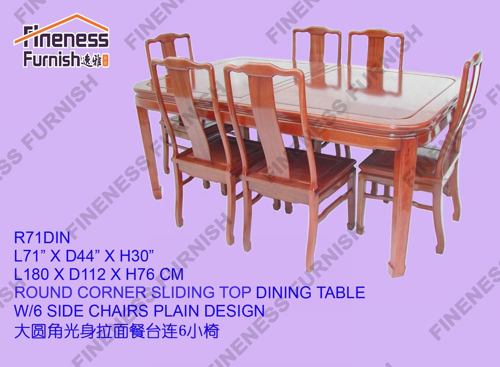 ROUND CORNER SLIDING TOP DINING TABLE W/6 SIDE CHAIRS PLAIN DESIGN