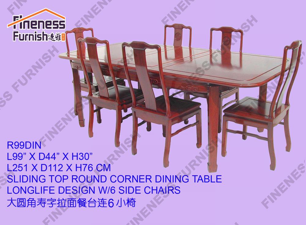 SLIDING TOP ROUND CORNER DINING TABLE LONGLIFE DESIGN W/6 SIDE CHAIRS