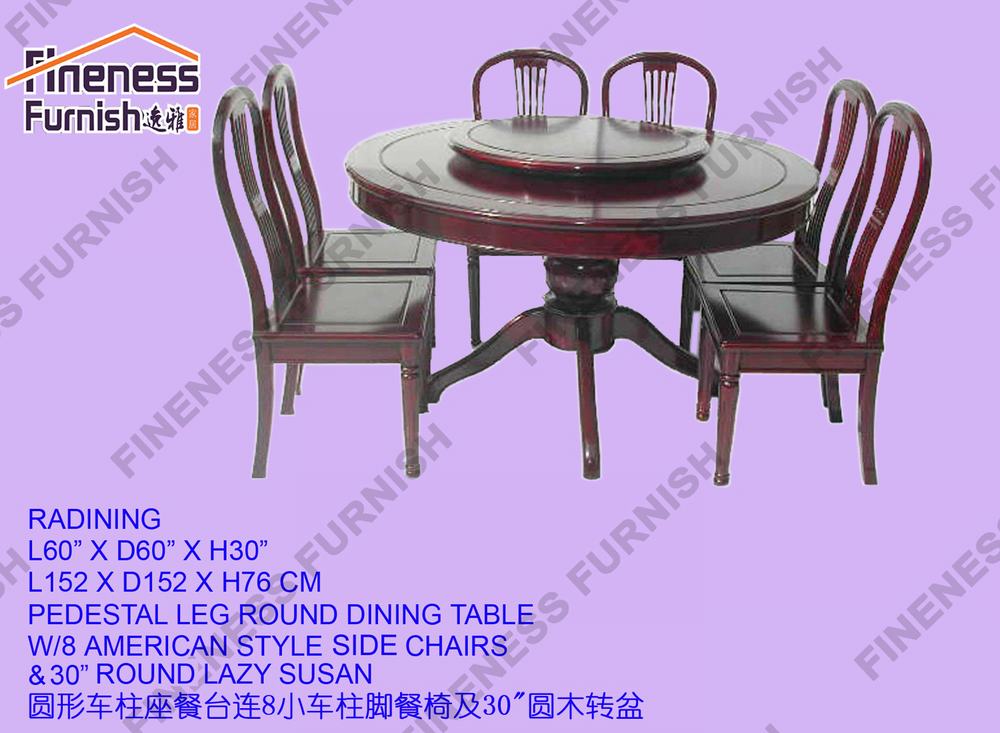 PEDESTAL LEG ROUND DINING TABLE W/8 AMERICAN STYLE SIDE CHAIRS & 30