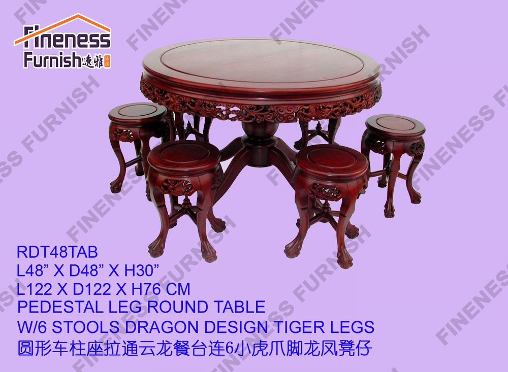 PEDESTAL LEG ROUND TABLE W/6 STOOLS DRAGON DESIGN TIGER LEGS