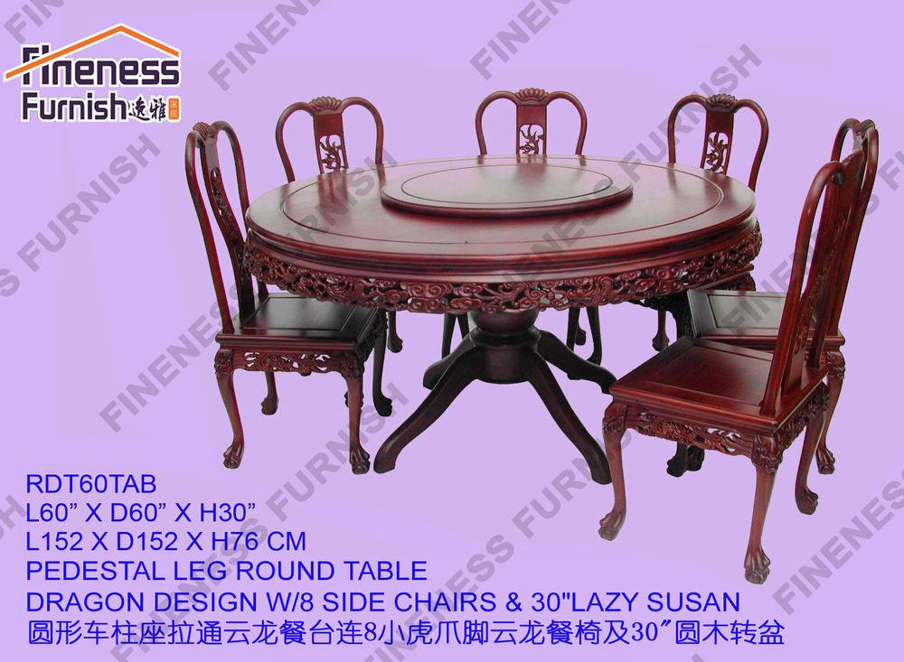 PEDESTAL LEG ROUND TABLE DRAGON DESIGN W/8 SIDE CHAIRS & 30