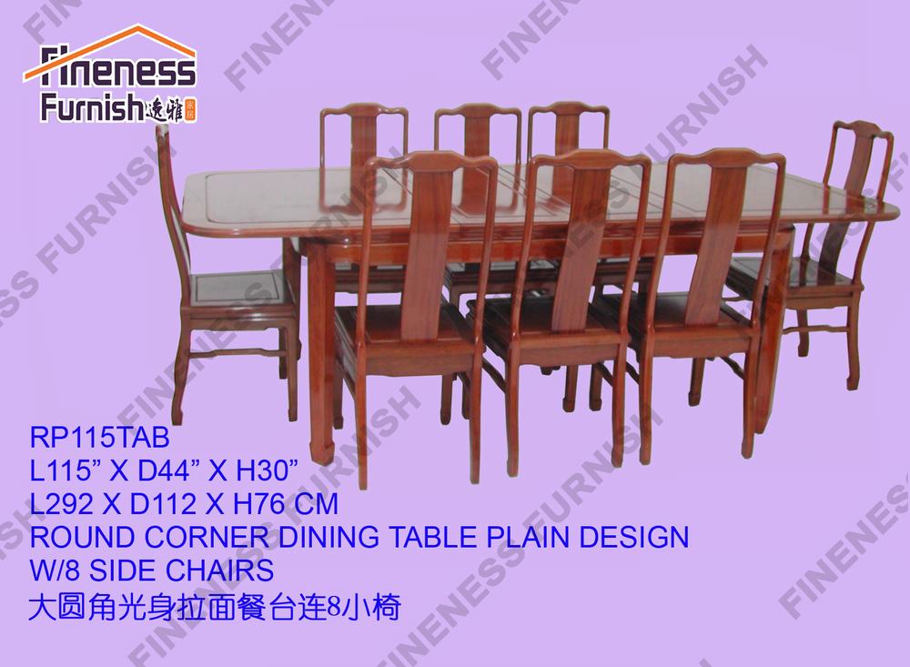 ROUND CORNER DINING TABLE PLAIN DESIGN W/8 SIDE CHAIRS