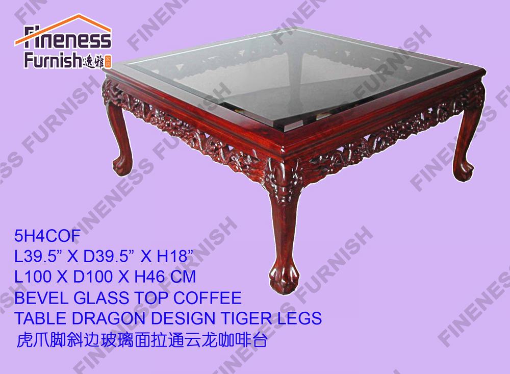 BEVEL GLASS TOP COFFEE TABLE DRAGON DESIGN TIGER LEGS