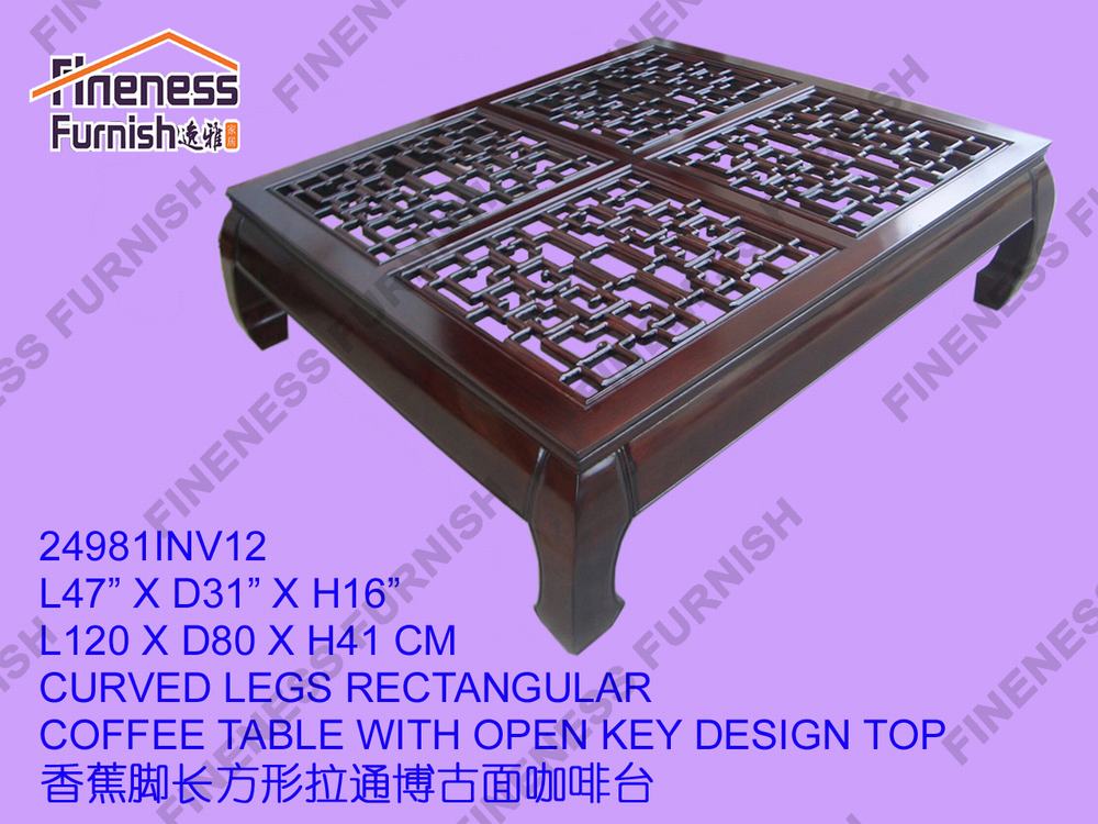 CURVED LEGS RECTANGULAR COFFEE TABLE WITH OPEN KEY DESIGN TOP