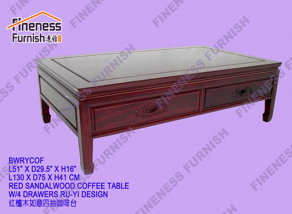 RED SANDALWOOD COFFEE TABLE W/4 DRAWERS RU-YI DESIGN
