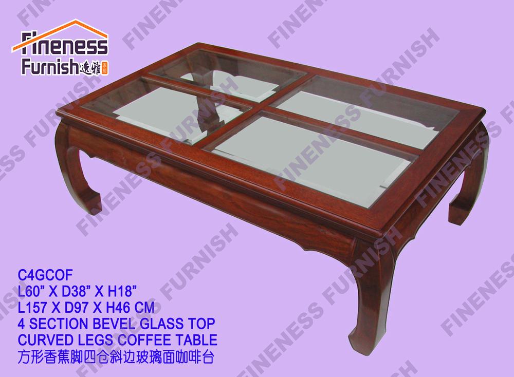 4 SECTION BEVEL GLASS TOP CURVED LEGS COFFEE TABLE