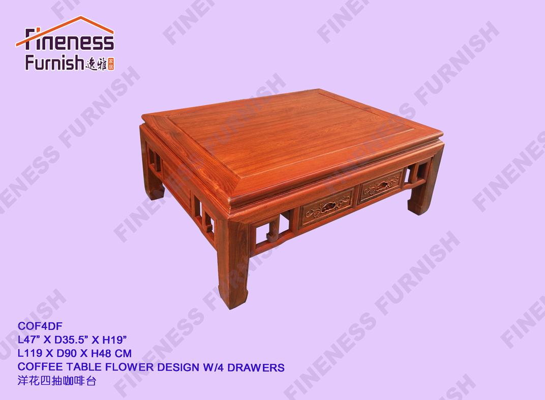 COFFEE TABLE FLOWER DESIGN W/4 DRAWERS