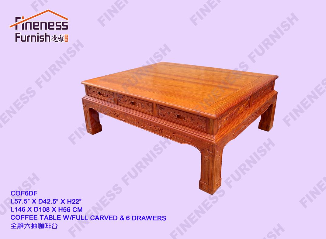 COFFEE TABLE W/FULL CARVED & 6 DRAWERS